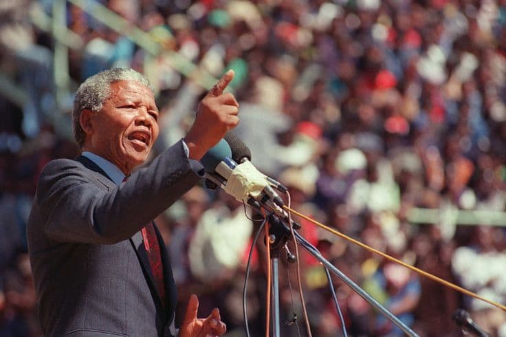Nelson Mandela addressing a crowd after his release